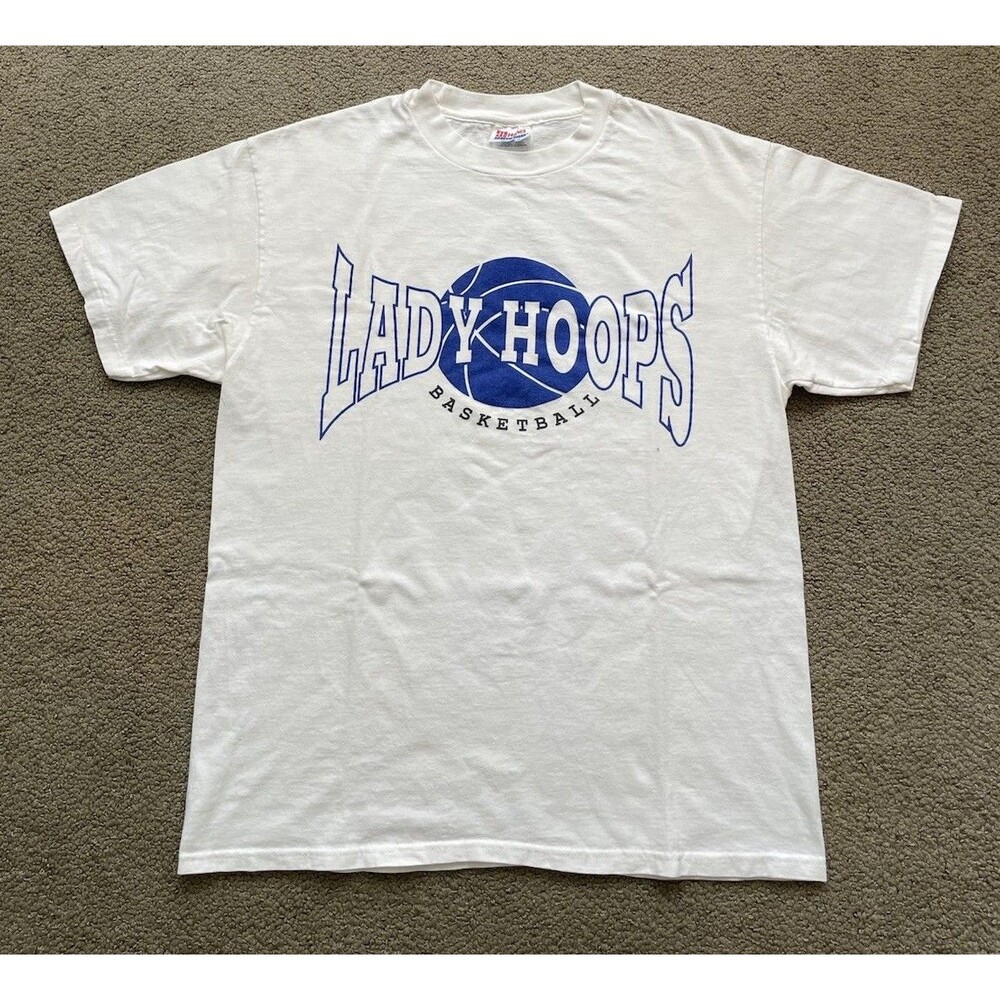 Vintage Lady Hoops Basketball T-Shirt Adult L White Hanes Graphic Queen Latifah